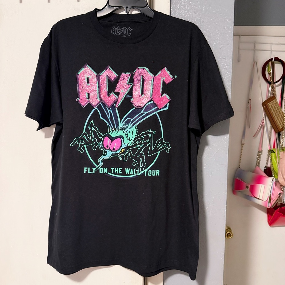 AC/DC Graphic Tee - Black with Pink & Teal